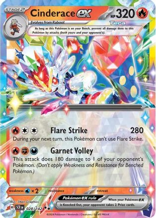 Cinderace ex 028/142  - Holofoil SV07 Stellar Crown - Double Rare